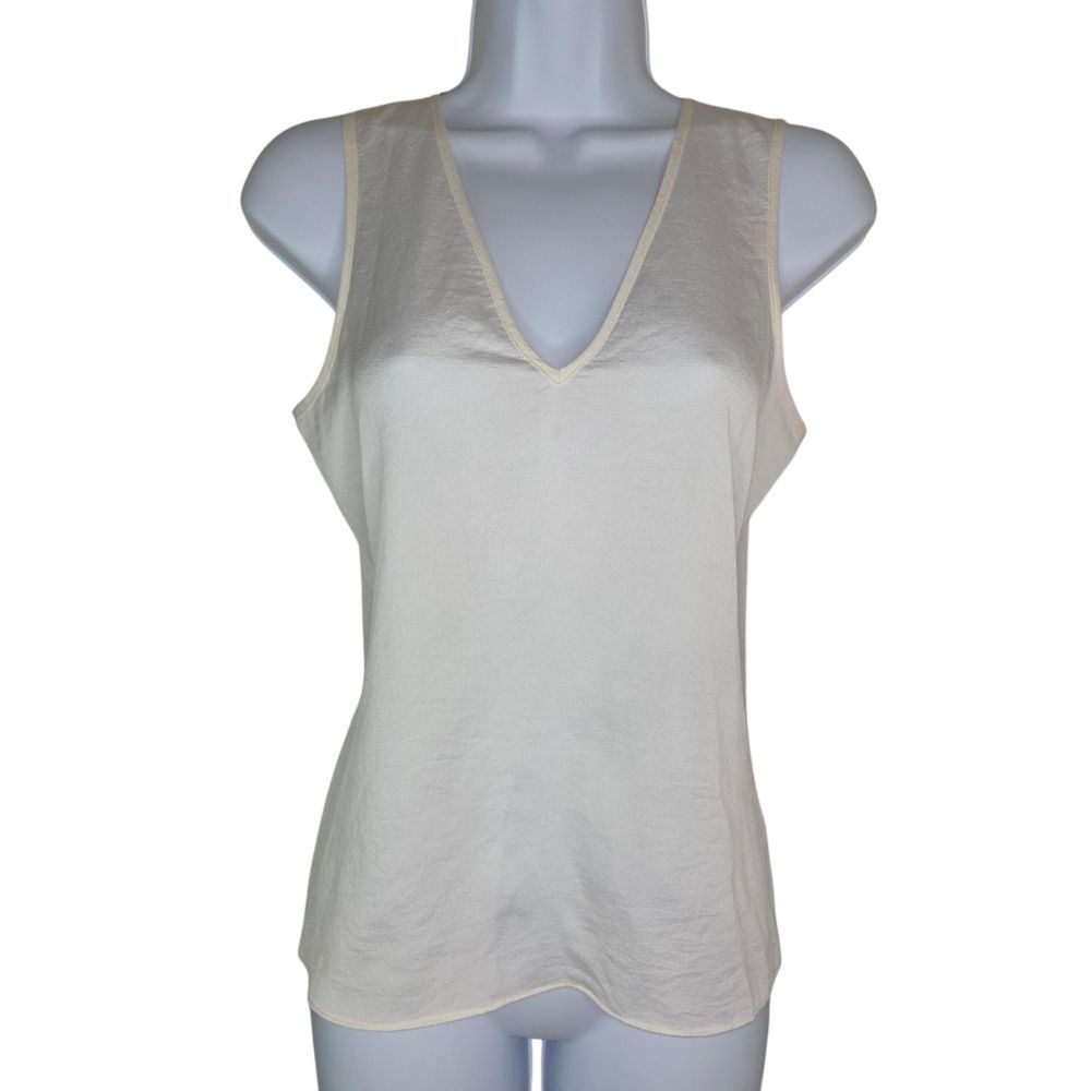Express Semi Sheer Cream Split Back Tie Tank Top … - image 1